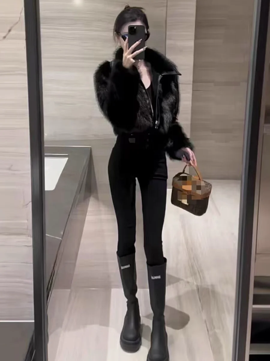 패셔너블한 여성용 가을 겨울 신상 슬레 가죽 모피 시뮬레이션 친환경 보온 자켓