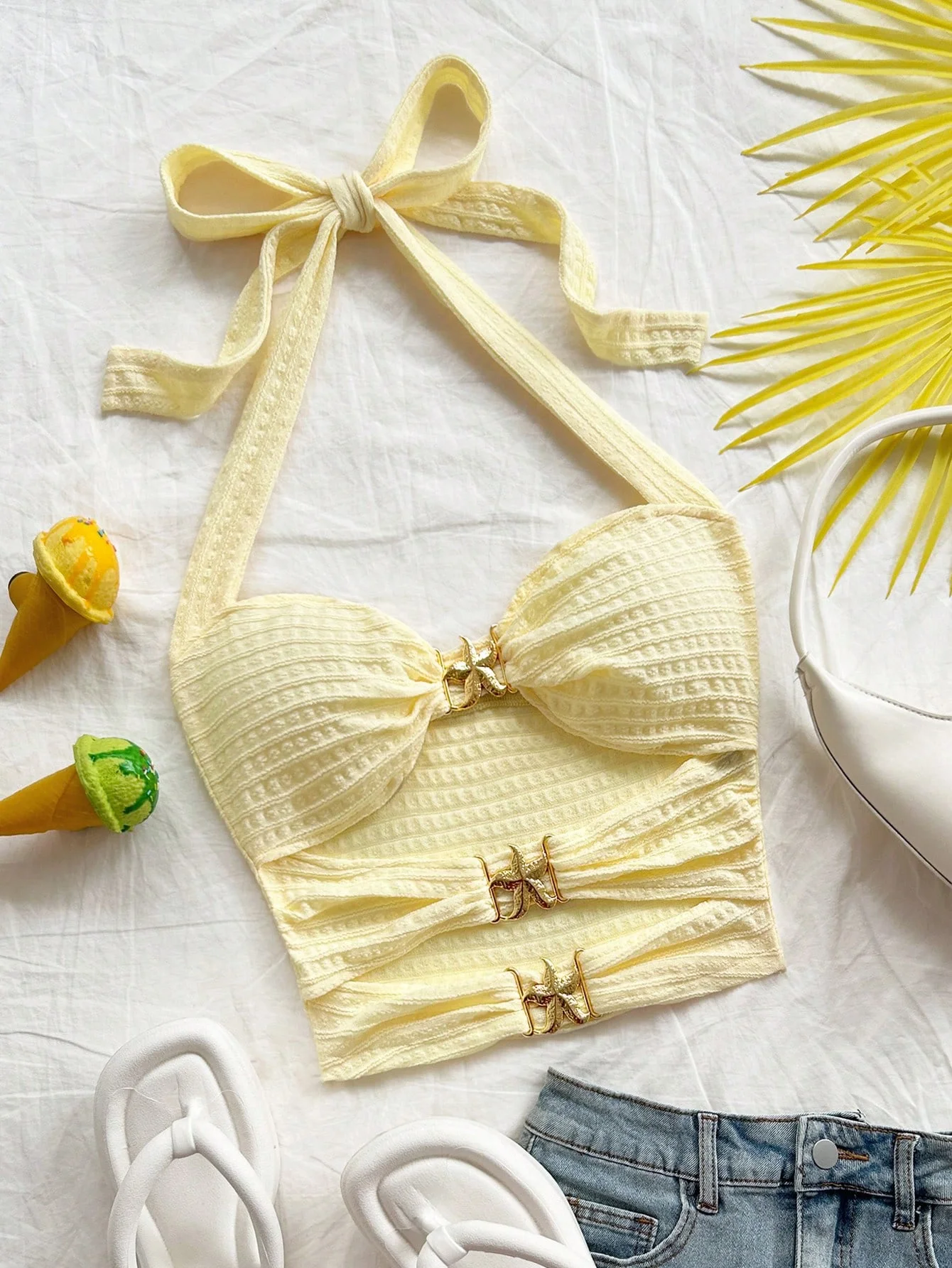 Thin body pure want hollow out five-pointed star metal buckle with chest hanging neck strap suspender vest hollow girl beach