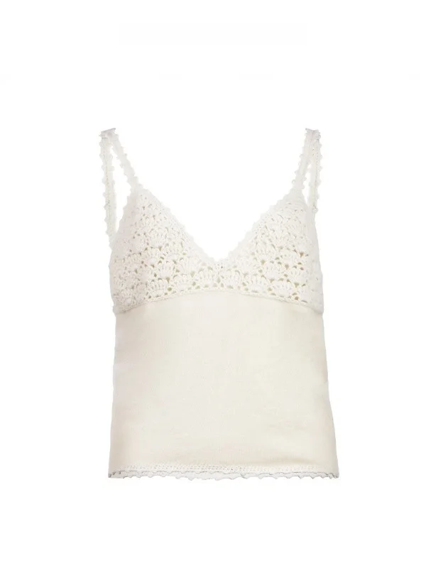 

Y III CHUAN EO Original Design Hollow out Hook Flower Camisole Tank Top Women's Inner Wear Short Style V-Neck Woolen Vest