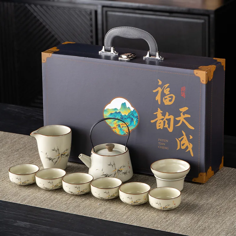 

Premium New Ru Porcelain Teaware Set, Exquisite Kung Fu Kit with Complete Pots and Cups for Daily Brewing & Gifting
