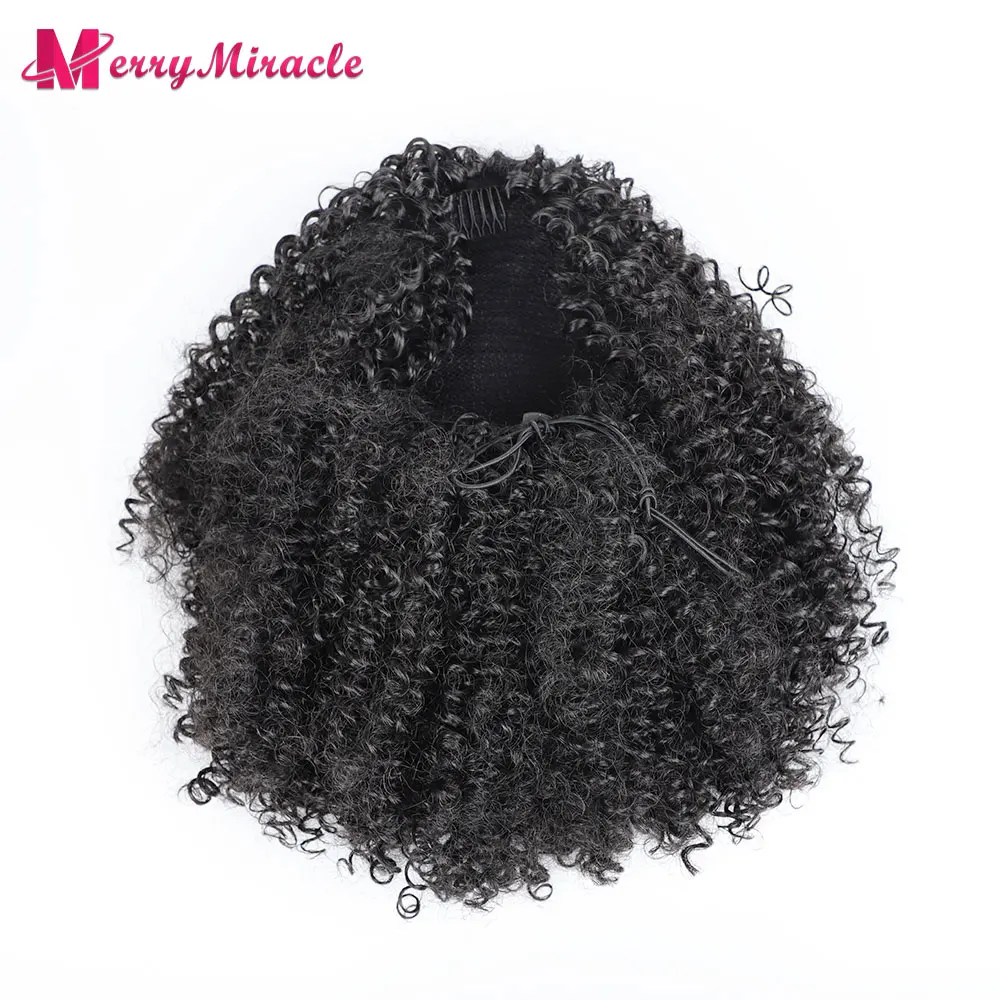 Synthetic Long Afro Kinky Curly Ponytail Synthetic Drawstring Ponytail Clip-In Hair Extension For Women Natural Looking