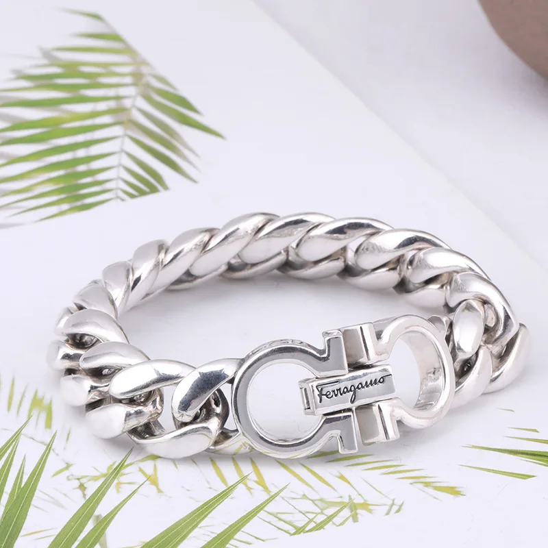 

Men's Bracelet Men's Korean Edition Tide 925 Sterling Silver Tide Brand Hip Hop Student Simple Personality, Dominant and Exagger