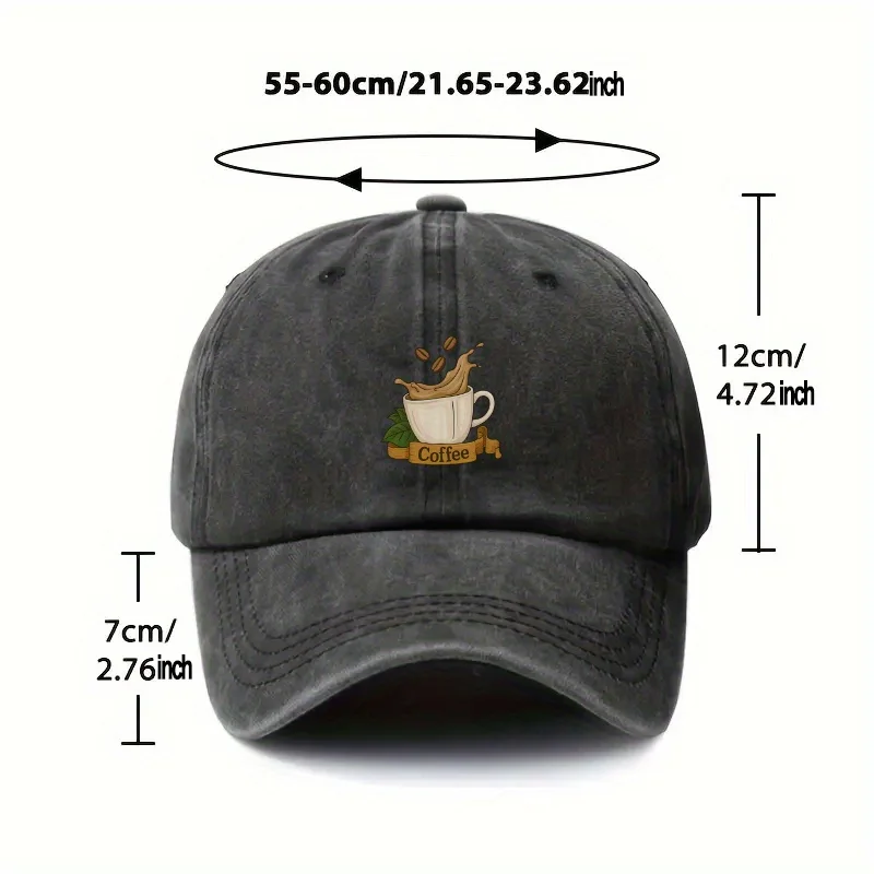 1pc Vintage Washed Hat with Coffee Theme, Unisex Solid Baseball Cap, Suitable for All Seasons, Ideal Gift for Weddings, Parties,