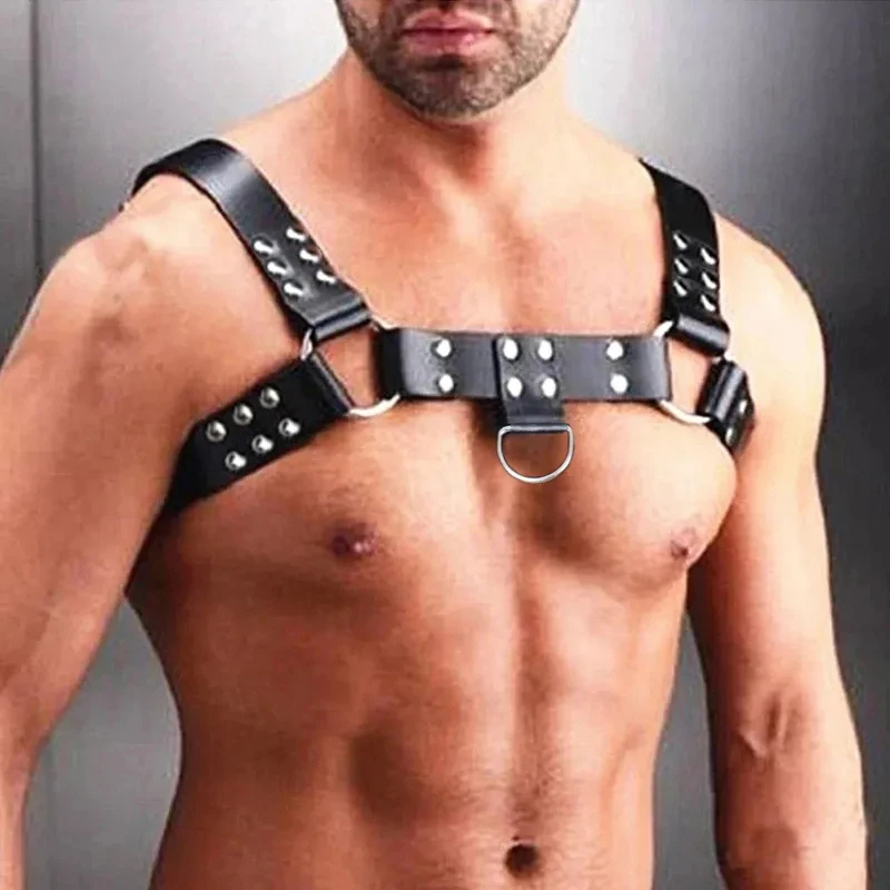 Male Lingerie Leather Harness Bondage Strap Men Adjustable Fetish Gay Sexual Body Chest Harness Belt Punk Rave Costumes for Sex