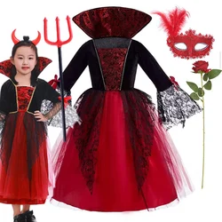 The Middle Age Gothic Vampire Girls Dress Halloween Vintage Upper Class Role Play Costume Child Nostalgic Style Princess Frocks