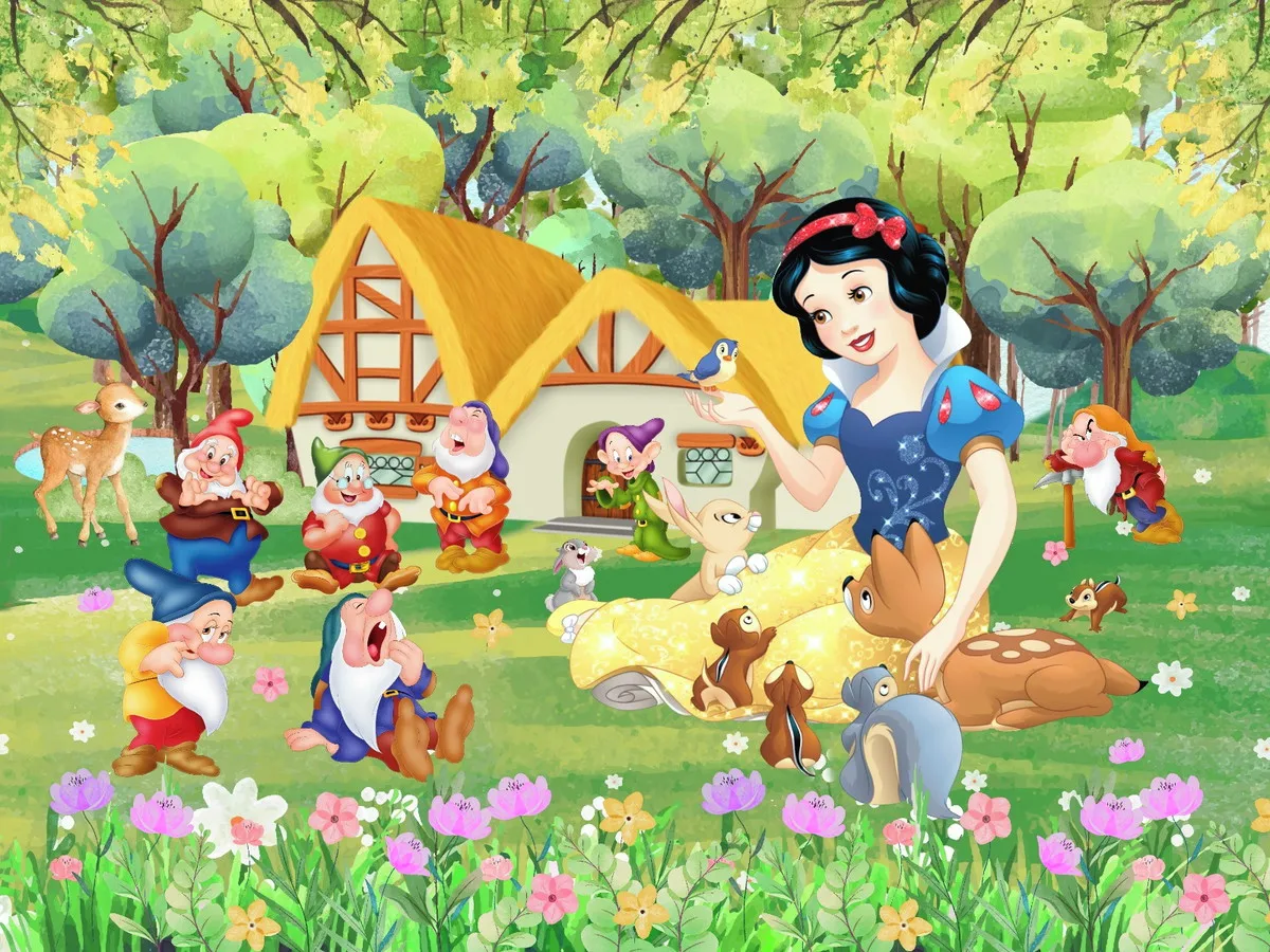 Cartoon Snow White Birthday Backdrop Flowers Princess Girls Kids Party Decoration Backgrounds Photography Photo Studio