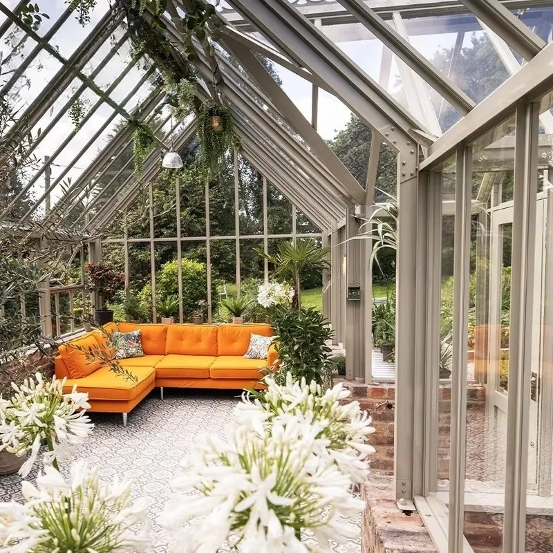 كبير المجلفن الصلب حديقة ديكور الدفيئة غرفة الشمس البولي كربونات إطار خشبي نمو النبات الزراعي الضغط الطبيعة #5