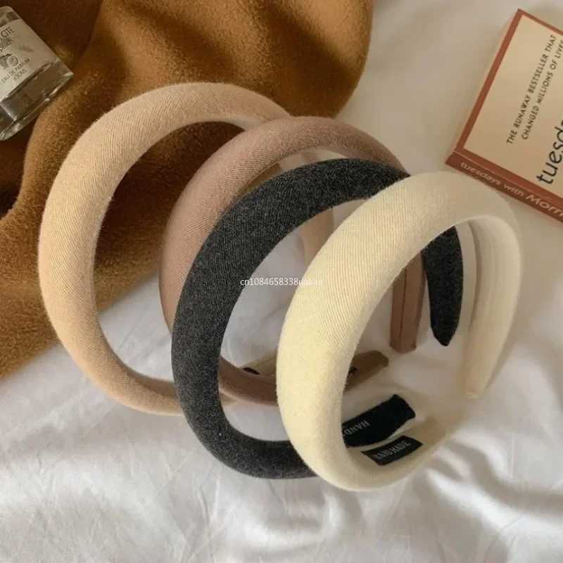 Solid Color Padded Headbands Women Sweet Girl Sponge Thick Wide Hairband Hoop Headwear Elastic Korean Skull Top Hair Accessories