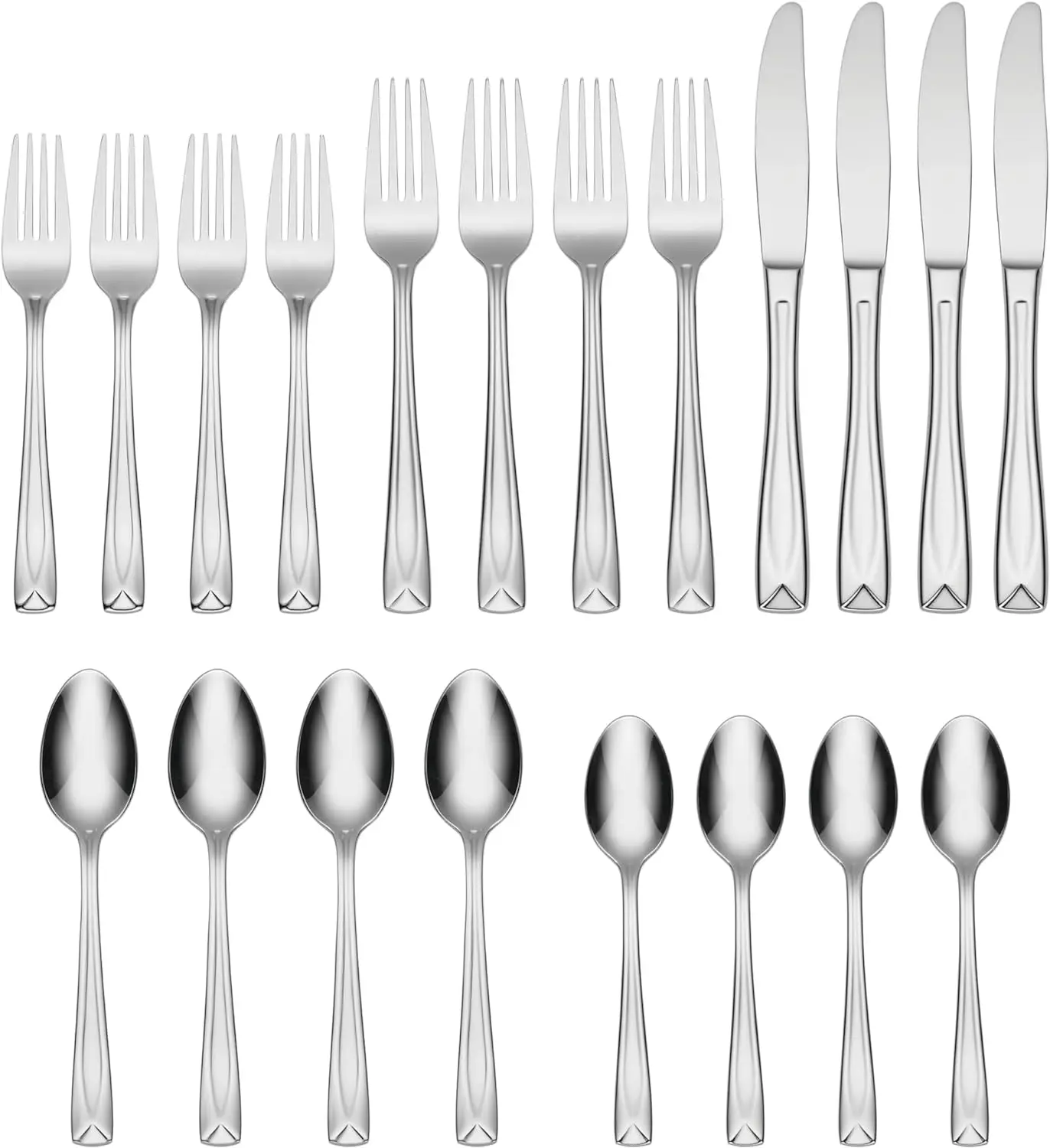 20 Piece Everyday Flatware, Service for 4, 18/0 Stainless Steel, Silverware Set, Dishwasher Safe