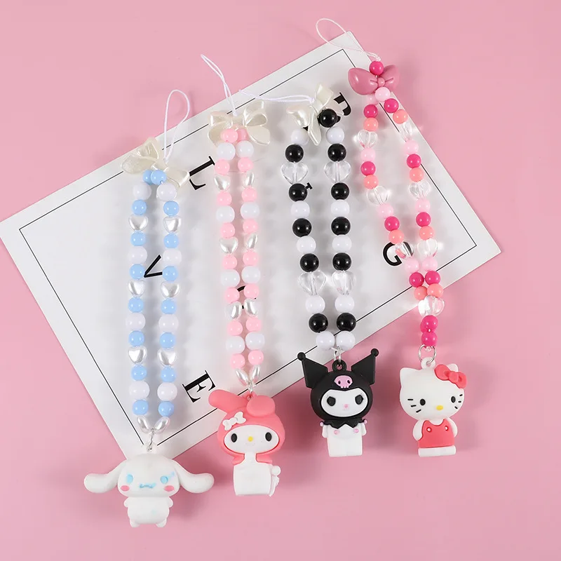 Sanrio Kuromi Hello Kitty Y2K Key Chain Diy Phone Case Pendant Cartoon Figure Beaded Ornament Accessory Girls Backpack Pendant