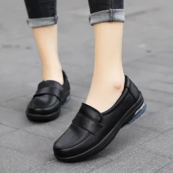 2023 Spring Autumn New Nurse Shoes Women White Leather Women Shoes Air Cushion Black Work Shoes Platform Small Leather Shoes