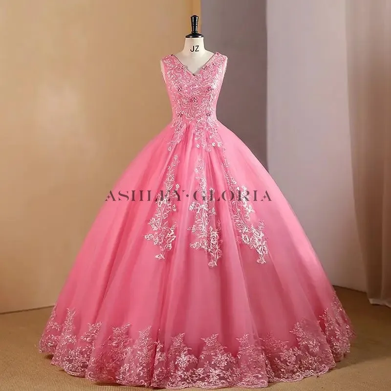 2024 New Ashley Gloria Quinceanera Dresses Sleeveless Party Dress Sweet Lace Birthday Ball Gown Real Photo Formal Prom Gown