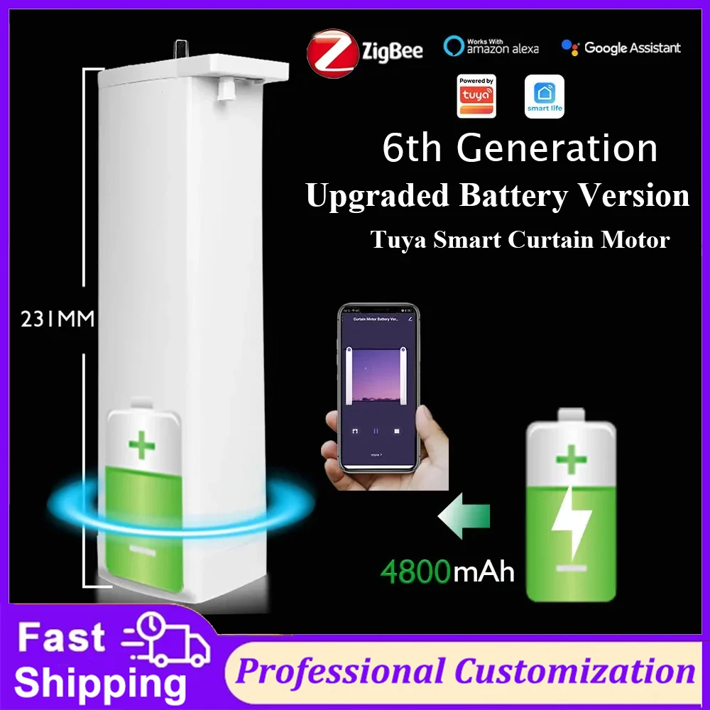

Tuya Electric Battery Curtain Motor Wired ZigBee Smart Curtain Remote Control Compatible with Smartlife App Alexa Google Home
