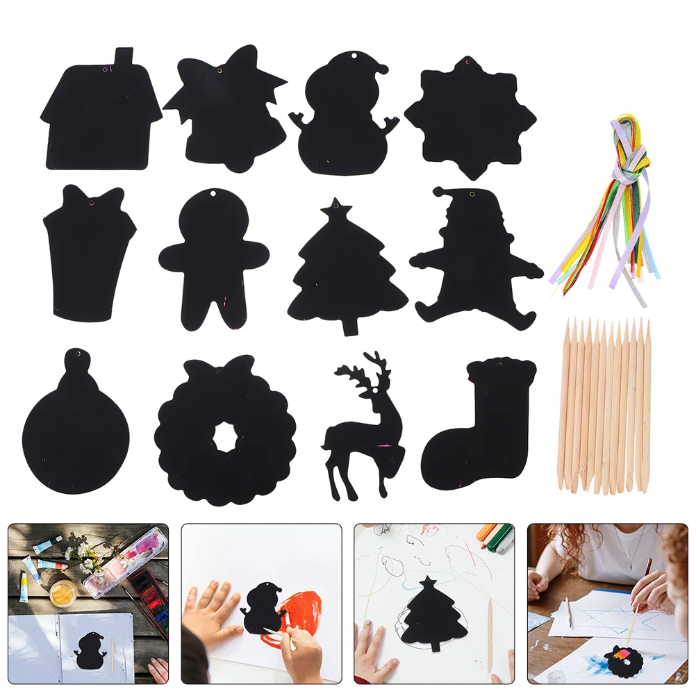 1 مجموعة 1 مجموعة خدش ورقة ديكور معلق عيد الميلاد موضوع Diy بها بنفسك الحرفية عدة ملونة خدش بطاقات عطلة الطرف الديكور عيد الميلاد #4