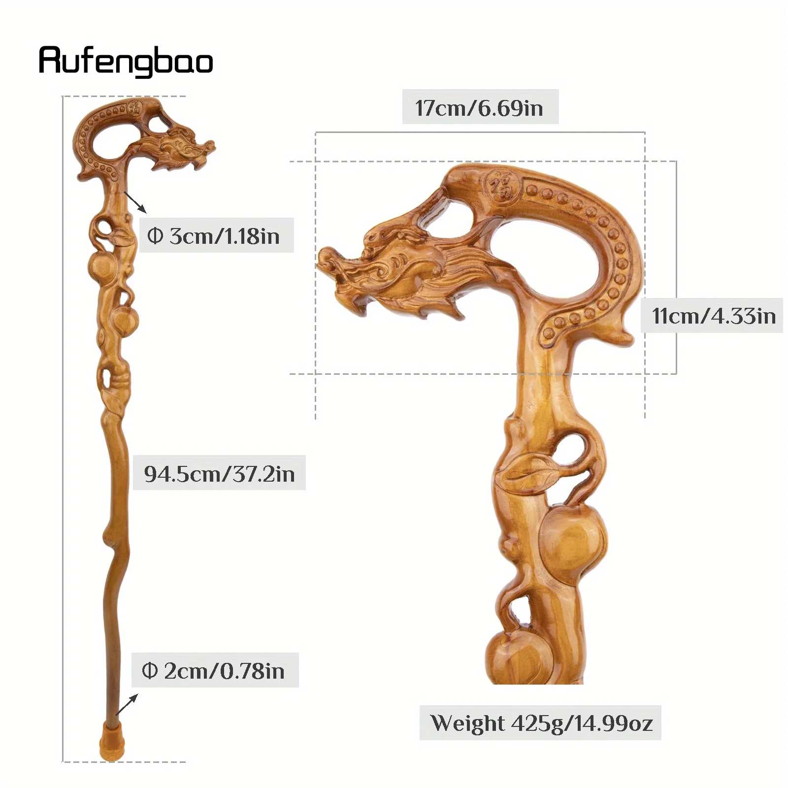 Yellow Dragon Wooden Single Joint Fashion Wood Stick Decorative Cospaly Cane Crutch Wand Crosier Performance Stage Cane 94cm