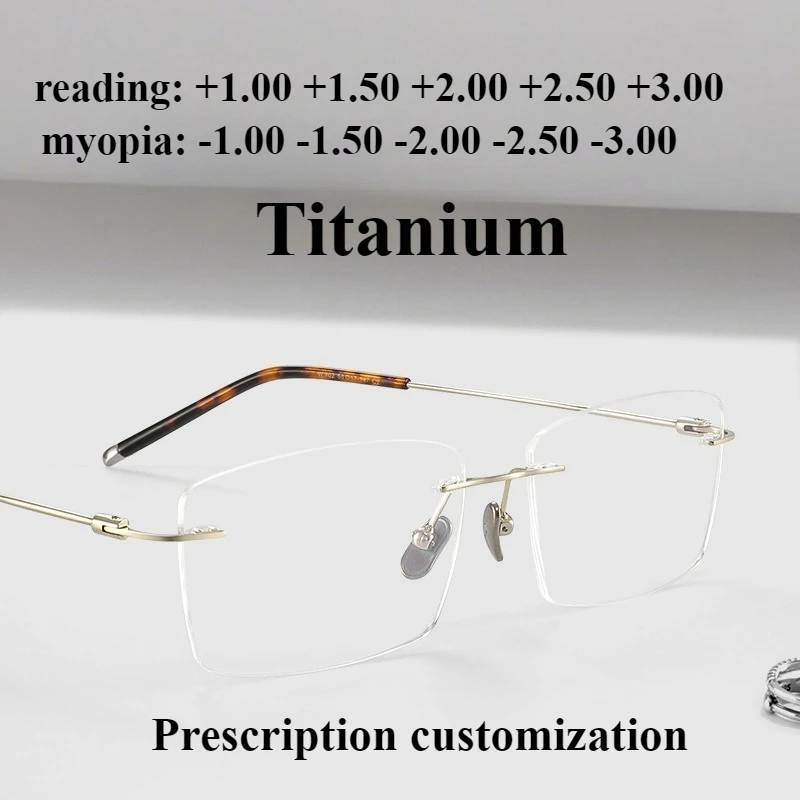 

Anti-blue rimless glasses Customized myopia prescription rimless ultra-light pure titanium frame reading glasses