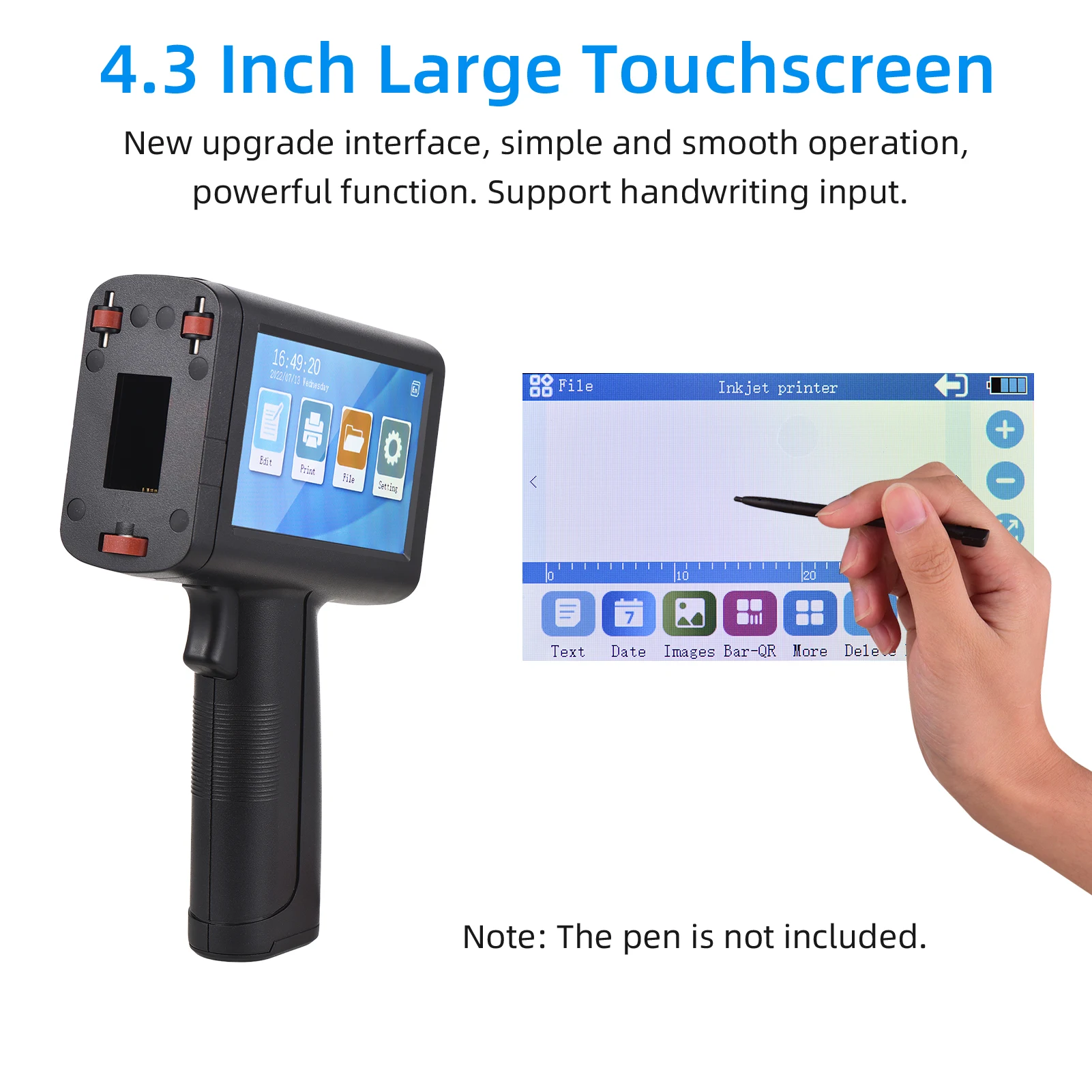Inkjet Printer 600dpi High Definition Inkjet Code Printer With 4.3 Inch LED Touchscreen Quick Drying Ink Cartridge Label Printer