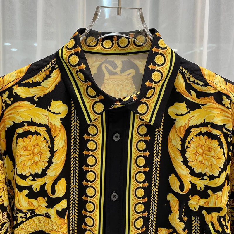 Luxury Royal Shirts Men Casual Full Social Paisley Floral Digital Printing Shirt Manga Longa Prom Party Shirts Roupas Masculinas