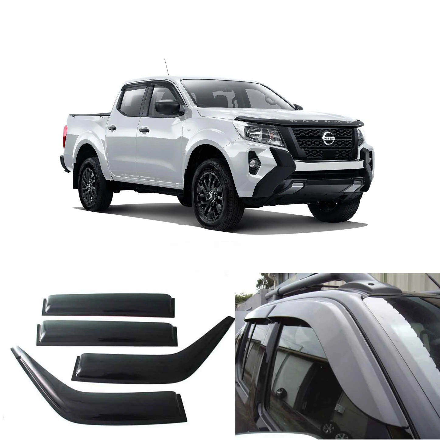 Window Visor Window Deflectors Weathershields for Nissan Navara Frontier NP300 D23 2021 2022 2023  Double Cab 4PCS Matte Black