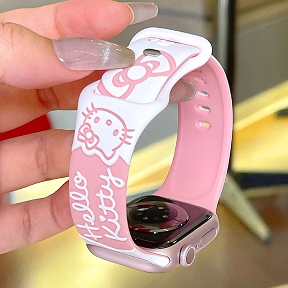 حزام طباعة محفور لساعة أبل باند 49 ملم 46 45 44 42 41 40 38 ملم سوار سيليكون كارتوني iWatch Series 10 9 8 7 se 6 5 4 #1