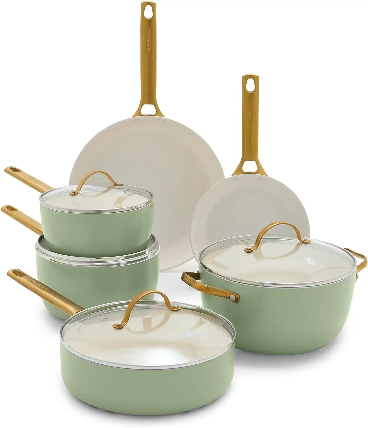 

Reserve Hard Anodized Healthy Ceramic Nonstick 10 Piece Cookware Pots and Pans Set, Gold Handle, -Free, Dishwasher Safe