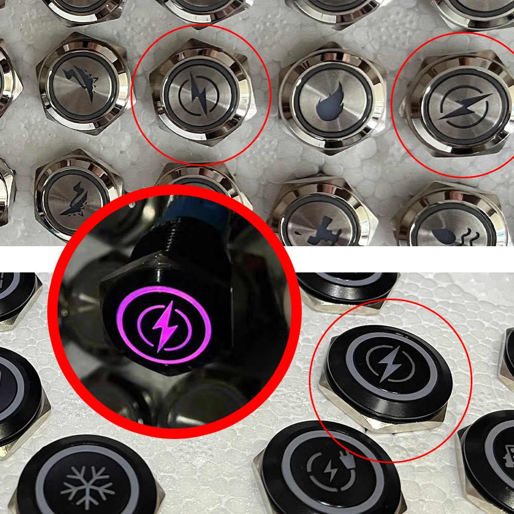 16/19/22MM Power Sign Push Button Switch Lightning Symbol Waterproof Momentary Latching Car Boat On Off 6V 12V 24V 220V Red Blue