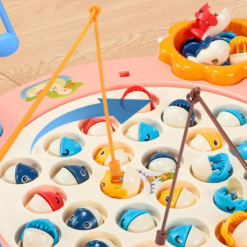 Magnetic Fishing Toy Set Rotating Musical Fishing Board Toy Early Education Small Fish Figurines Board Game Multi-function