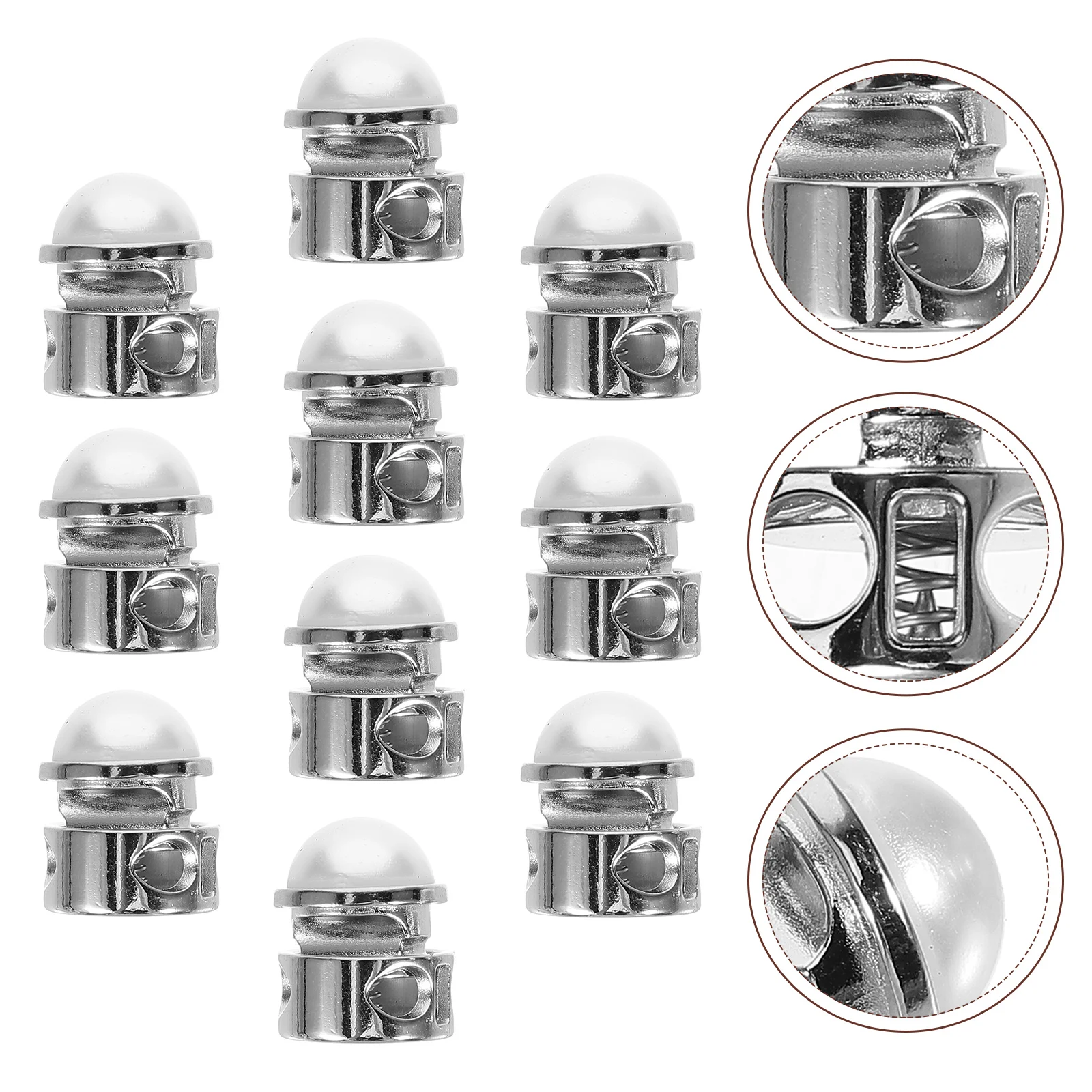 

10pcs Silver Metal Pearl Spring Buckles Adjustable Drawstring Locks for Pants Hats Mask Lanyards Cord T5062 Medium Lightweight