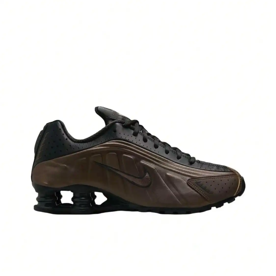 Nike Shox R4 Barely Rose Comfortable Non-Slip Durable Low-Top Casual City Commute Running Shoes, Women, Brown/Black
