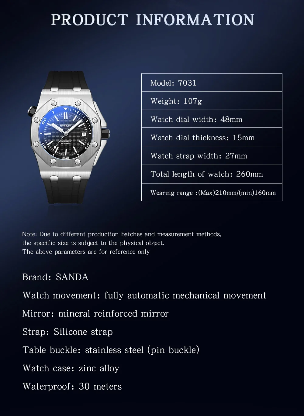 SANDA Top Brand Sports Men Mechanical Wristwatch Luxury Automatic Watch Men\'s Stainless Steel Waterproof Clock