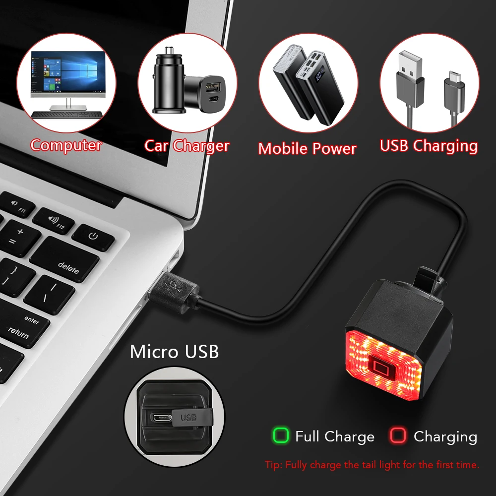 Rockbye Bicycle Smart Auto Brake Sensing Light Waterproof LED Charging Cycling Taillight Bike Rear Light MTB Bike Accessories