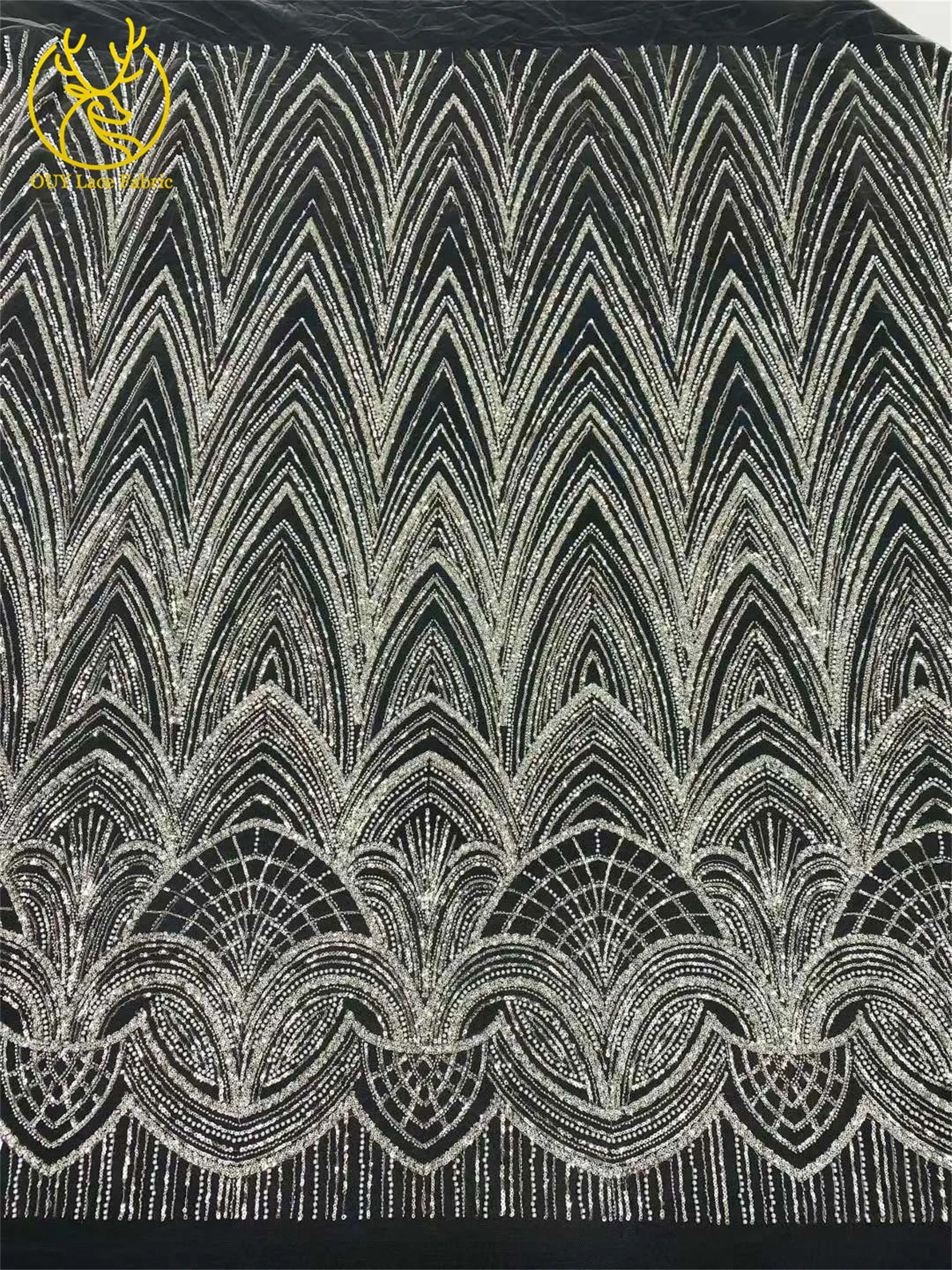 Schwarzer afrikanischer Perlen-Spitzenstoff 2026 Hochwertiger französischer Pailletten-Tüll-Spitzenstoff Nigerianischer Tüll für Hochzeit, Party, Kleid, Nähen, 5 Jahre – Detail 14