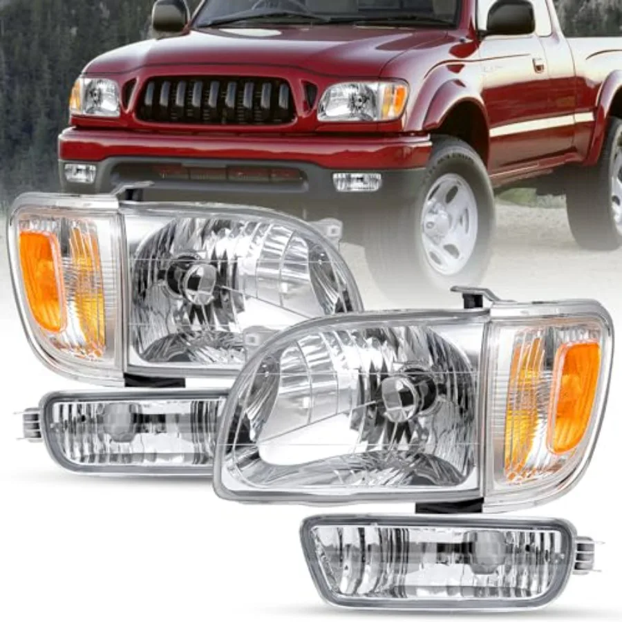 

Headlight Assembly for 2001-2004 Tacoma with Bumper Light Driver and Passenger Side Chrome Housing Amber Reflector