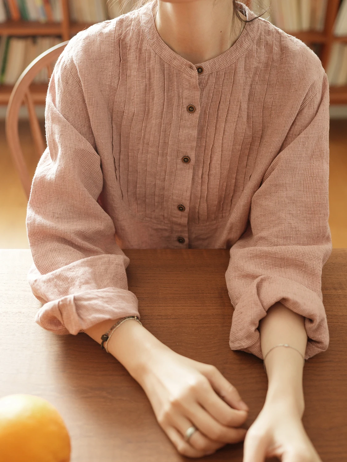 

Льняное платье Lrcp в клетку, свободного кроя, для женщин, для повседневной носки, дышащее, с длинными рукавами, с плиссировкой, повседневное