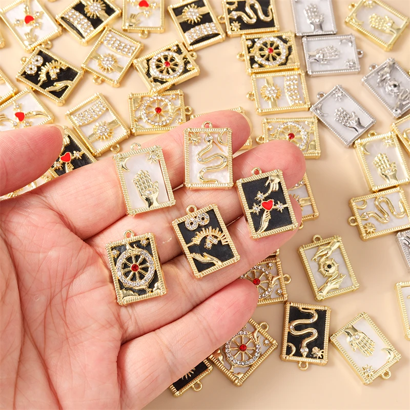5 Stück Niedliche Emaille-Anhänger mit Tarotkarten-, Schlangen- und Sonnenauge-Motiven für Schmuckherstellung, Halsketten, Ohrringe, Armbänder, DIY-Bastelarbeiten, Geschenke – Detail 2