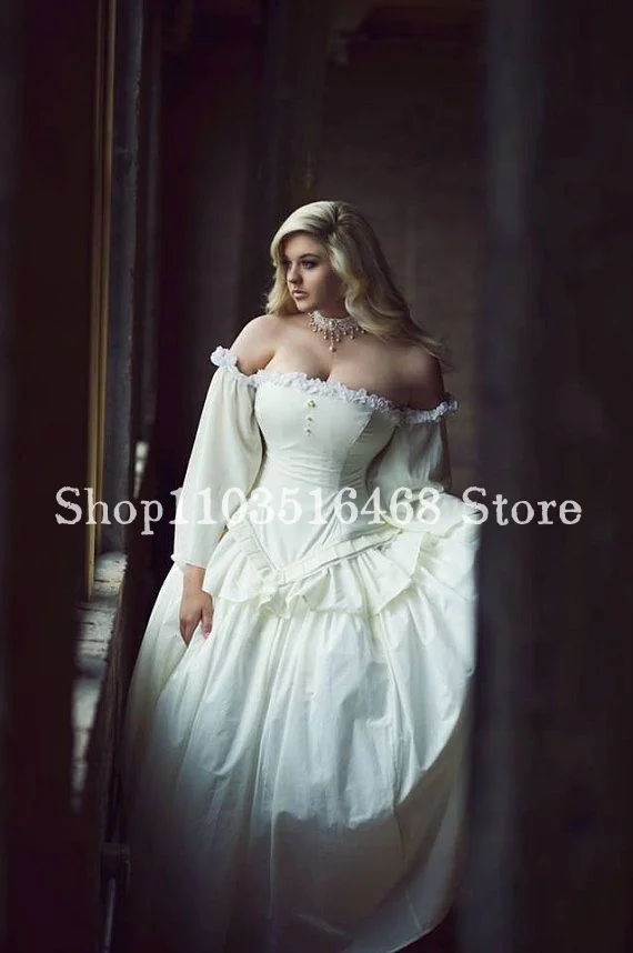 

Historical Medieval Prom Dress Ivory Sheath Half Sleeve Victorian Wedding Dress Fairy Vintage Medieval Masquerade فساتين سهرة