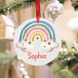 Personalized New Baby Rainbow Ceramic Ornament Custom Baby Birth Announcement Ornament Newbron Photo Prop Ornament Keepsake Gift