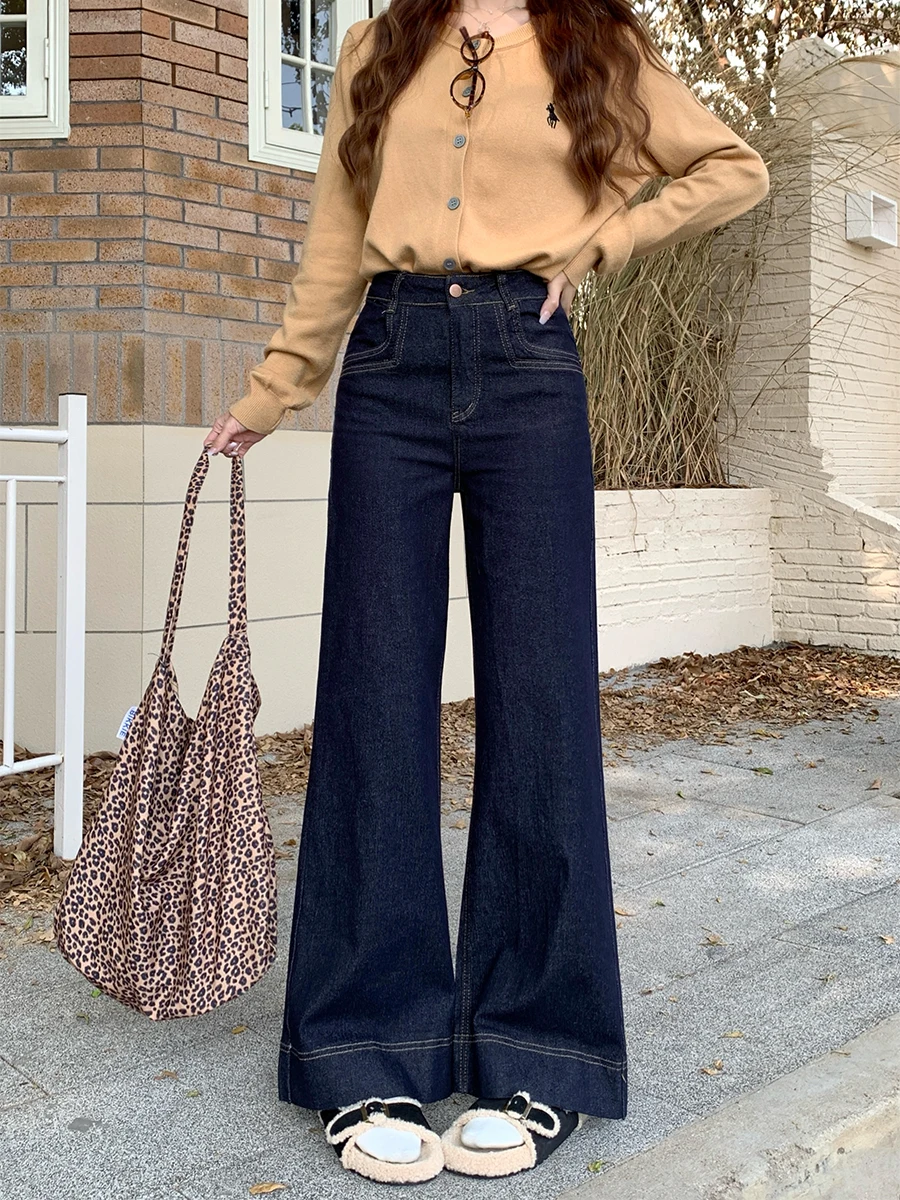 

High Waist Wide Leg Micro Flared Denim Jeans Women's Spring Autumn plus Size Loose Fit Straight Leg Pants Cotton Stretch