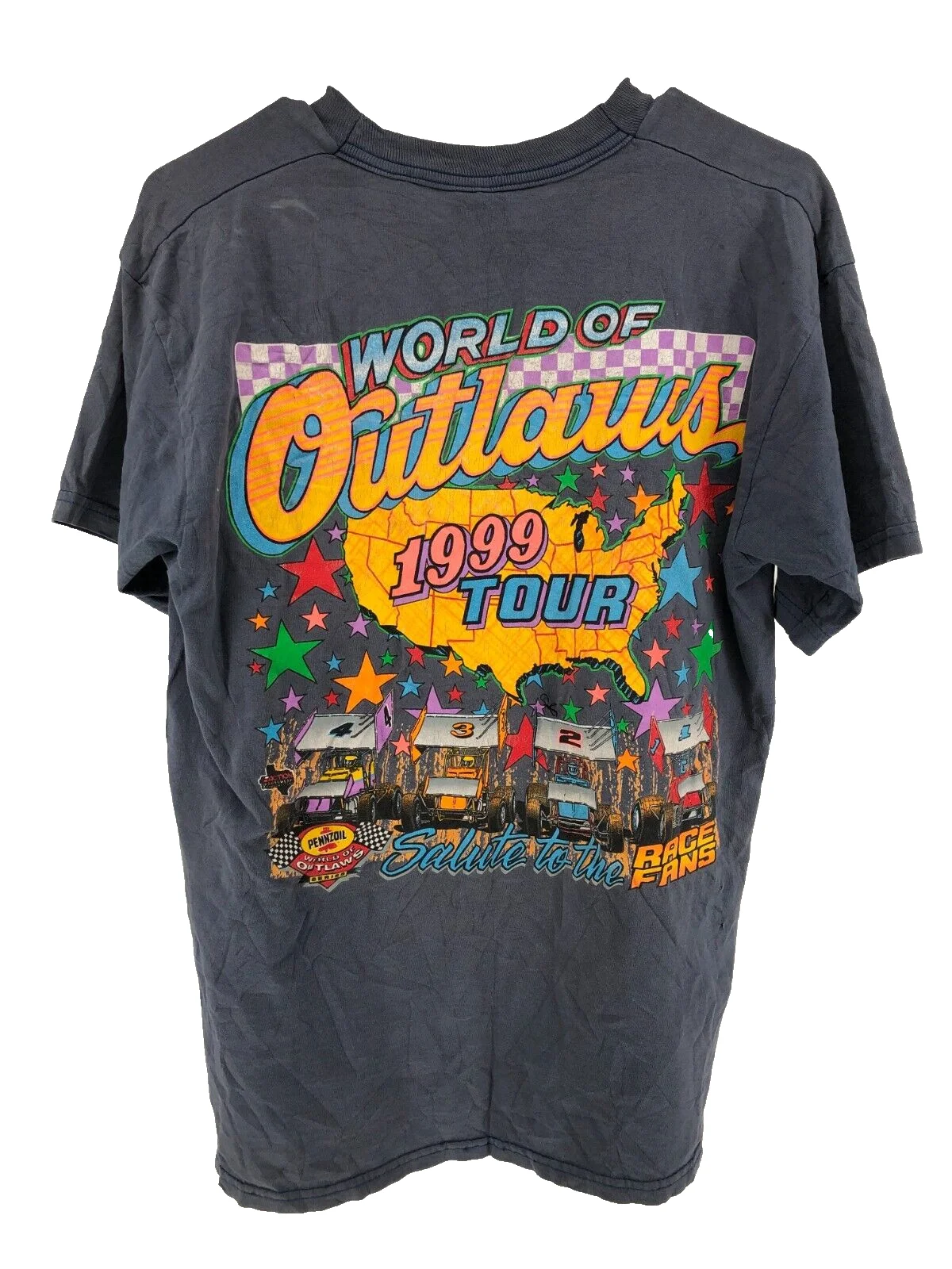 Vintage 1999 World of Outlaws Racing T-Shirt Men's Size Large Black