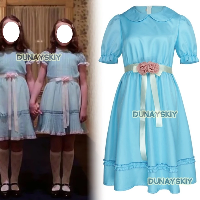 Film The Cos Shiningg Lisa Louise Burns Grady Twins Kleid Blau Halloween Puffärmel Lolita Outfits Kleid Röcke Schleife Mädchen Frau