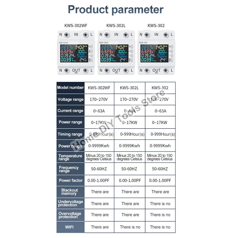 AC170-300V cyfrowy miernik energii WIFI Din Rail