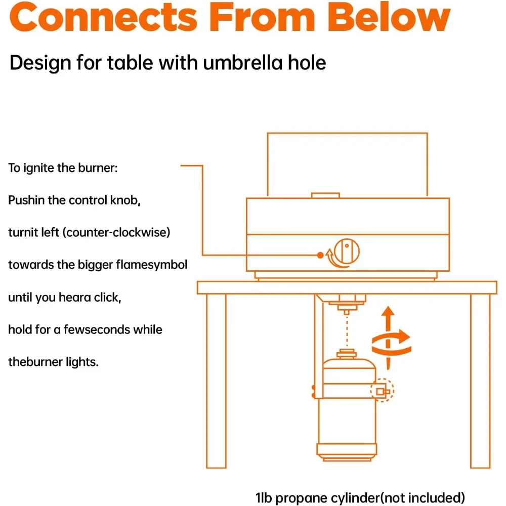 حفرة نار من البروبان على سطح الطاولة، حفرة نار بفتحة مظلة غاز خارجية، وعاء حريق مستدير للمدفأة المحمولة مع واقي زجاجي للرياح #5