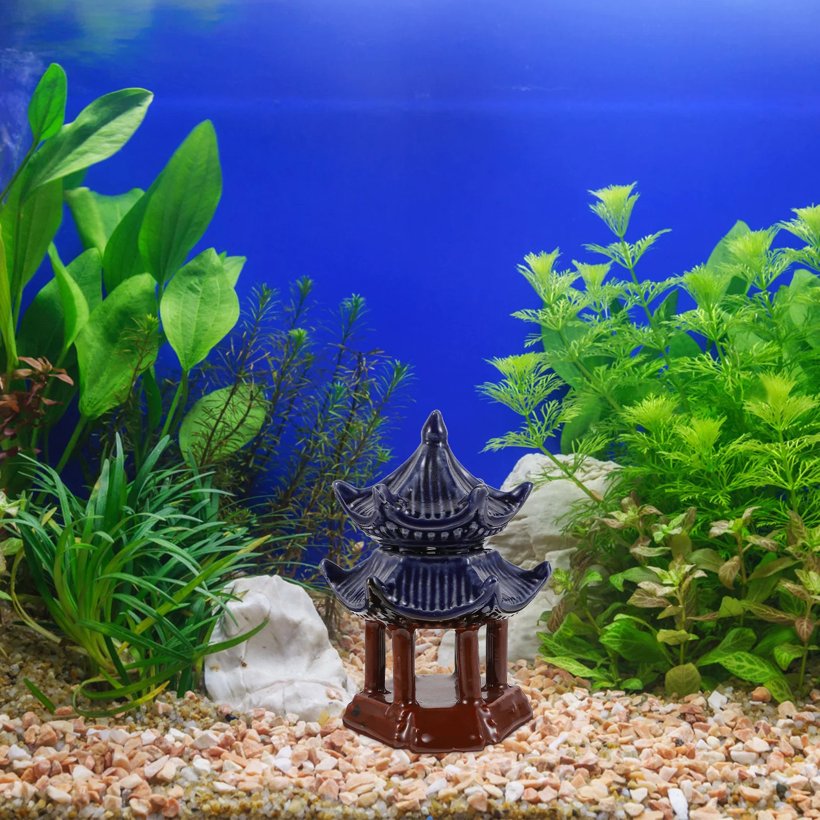 

1Pcs Pavilion Landscaping Ornament Ceramic Material Durable Fish Tank Decor Small Garden Aquarium Pavilion Statue Decoration