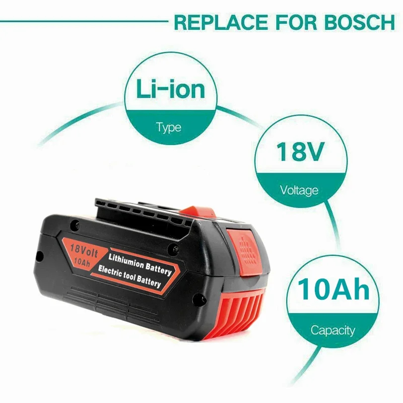 

18V10000mAh Rechargeable for Bosch 18V Battery Backup10.0A Portable Replacement BAT609 Indicator Light+3A Battery Charger