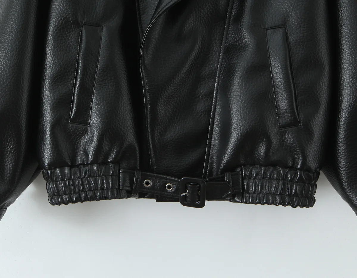 Maxdutti معطف الشتاء سترة نسائية ملابس امرأة Ins موضة مدون خمر دراجة نارية بولي Leather سترة جلدية النساء بلايز