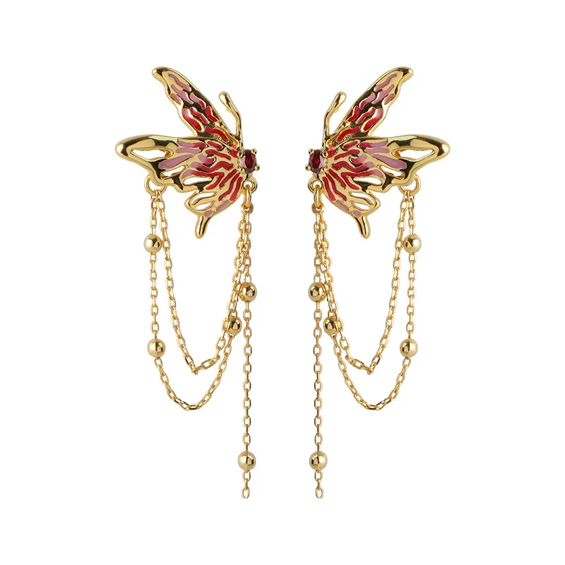 

Niche Temperament Unique Butterfly Beads Chain Tassel High-end Earrings Fashion Versatile Personality Long Earrings for Women