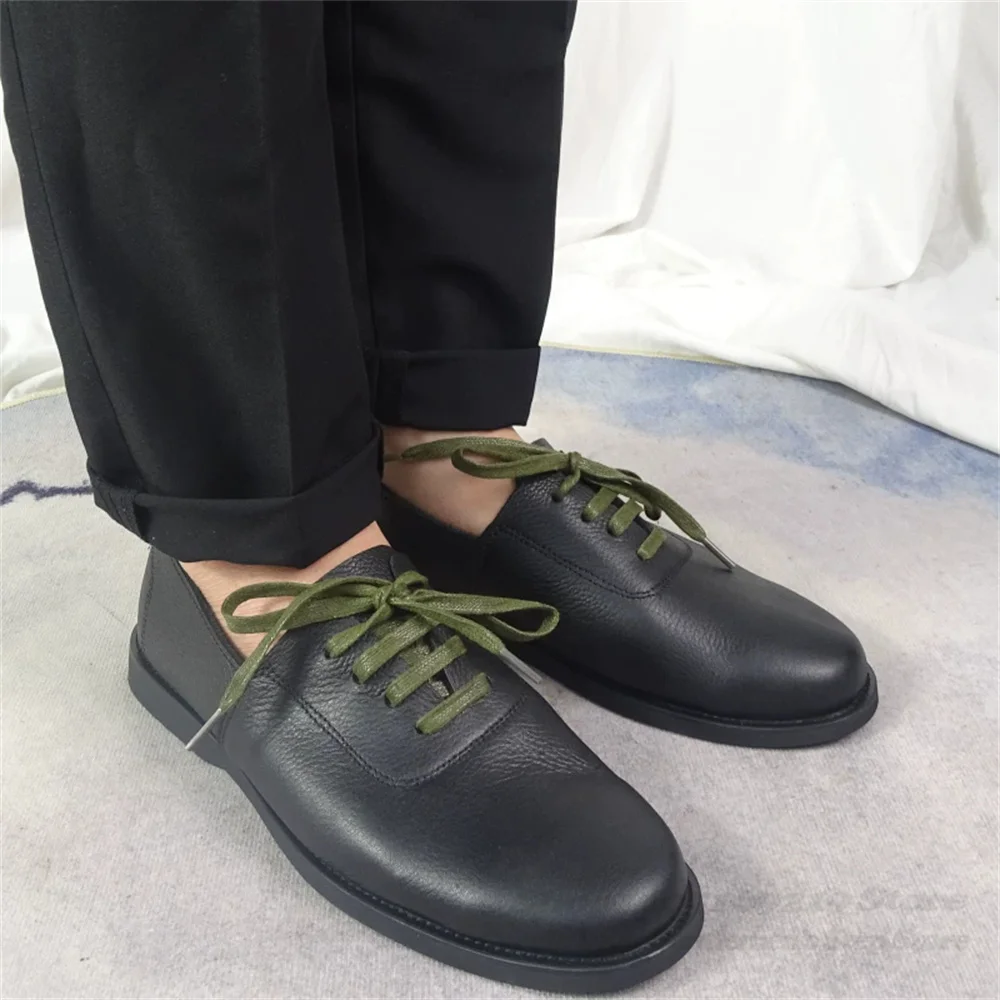 Summer Single-Layer Cowhide Leather Shoes Dark Casual Japanese Style Handmade Soft Cowhide Breathable Lace Up Low Top Men Shoes