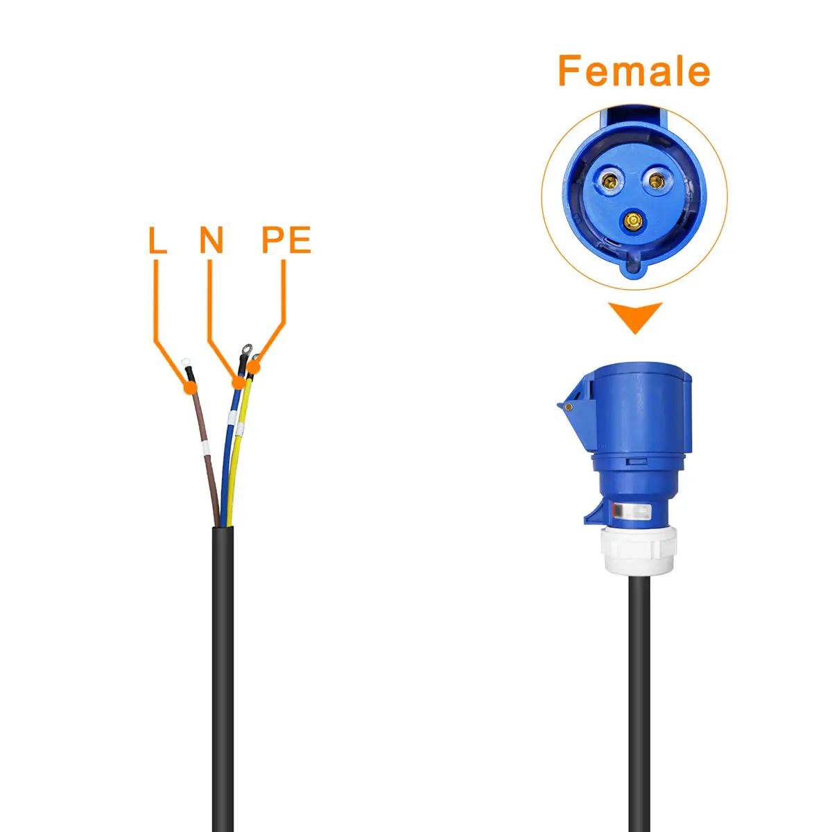 1 Phase 32A 3G 6mm² Blue Female Charging Cable Adapter For 7KW Car Electric Vehicle EV Charger