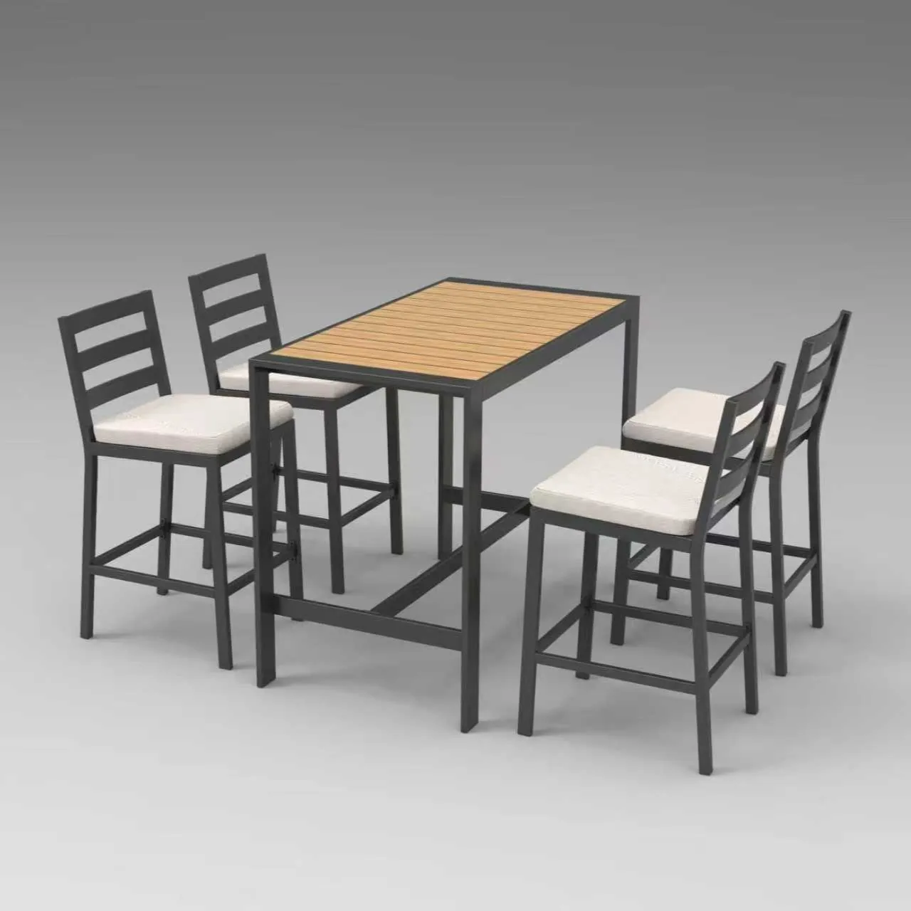 

！@Dwoo Modern Rectangle Aluminum Bar Table Chairs Set Outdoor Durable Weather-resistant Patio Bar Furniture Set