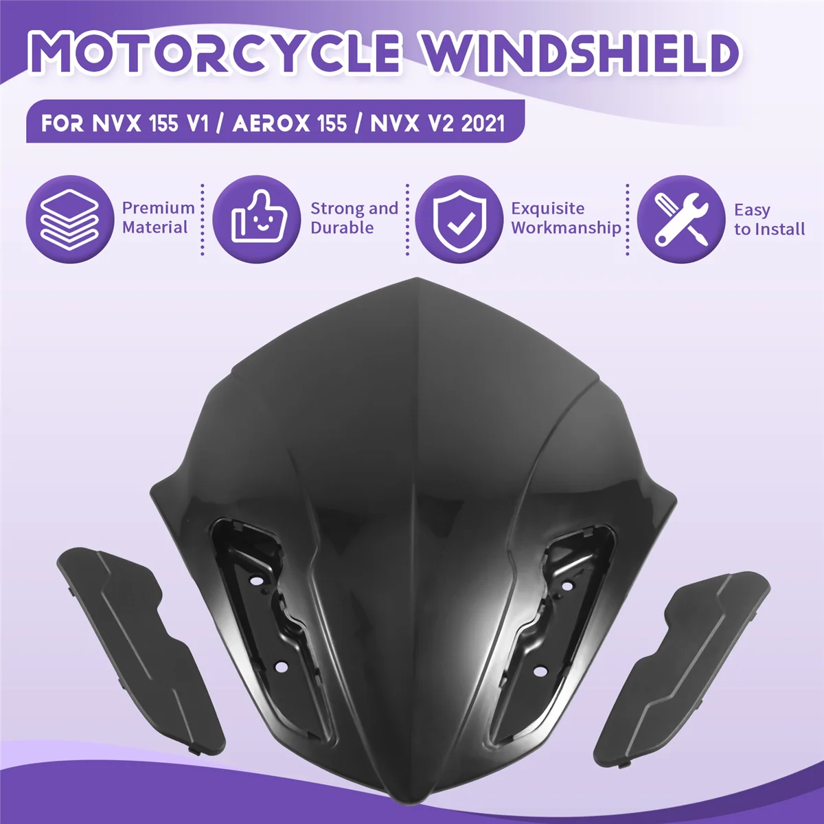 Motorcycle Windshield WindScreen Visor Viser for Yamaha NVX 155 V1 / Aerox 155 / NVX V2 2021 BlackJAS